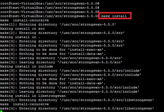 Installieren Sie strongswan mit make install.