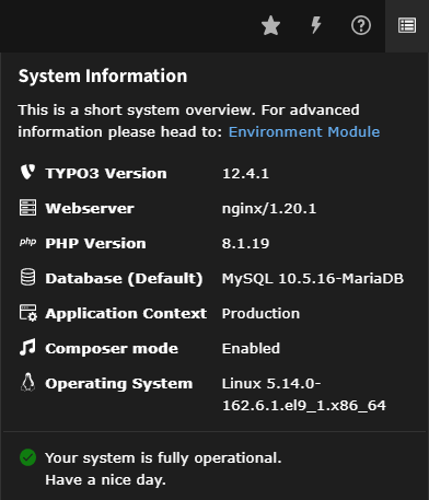 typo3 cms installation info