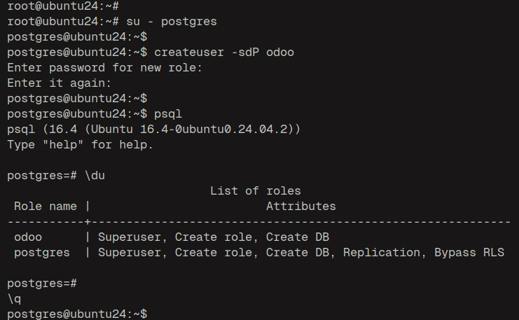 Postgres-Benutzer anlegen und überprüfen