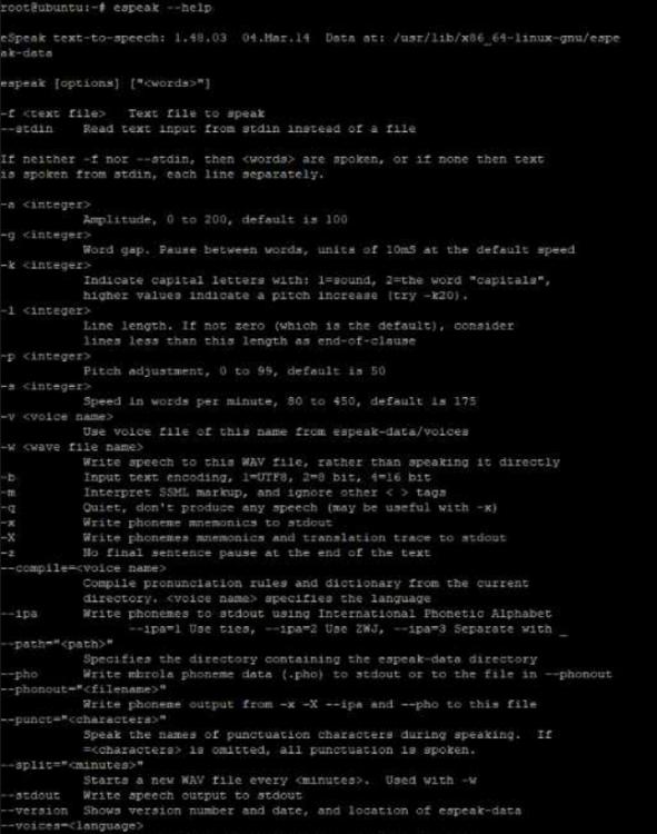 eSpeak Kommandozeilen Optionen