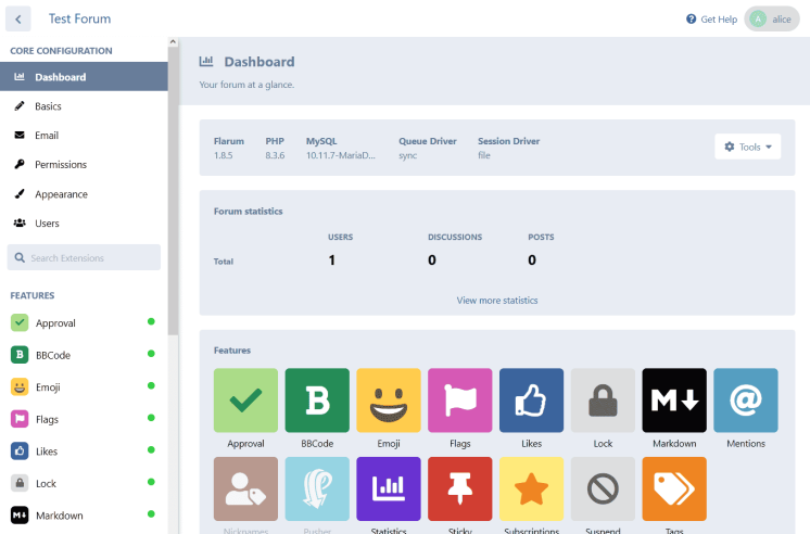 admin dashboard flarum