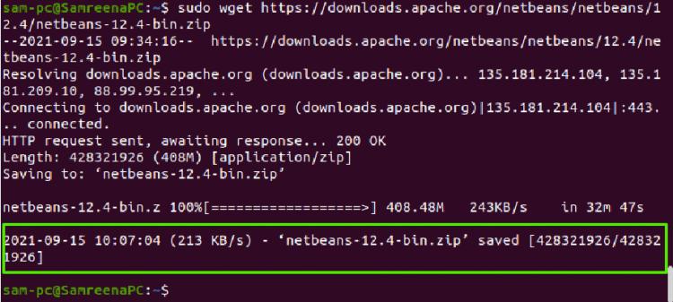 Netbeans-Archiv mit dem Dienstprogramm wget herunterladen