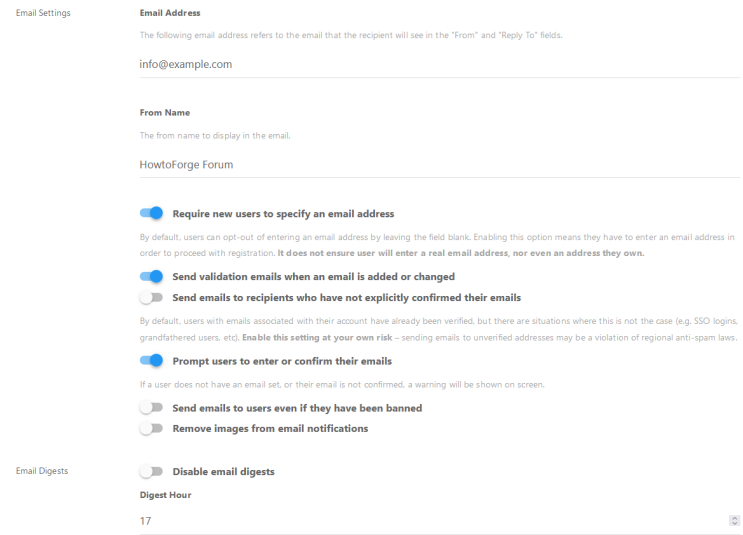 NodeBB Forum E-Mail Einstellungen