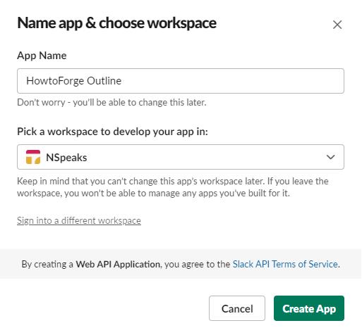 Slack App Name Popup