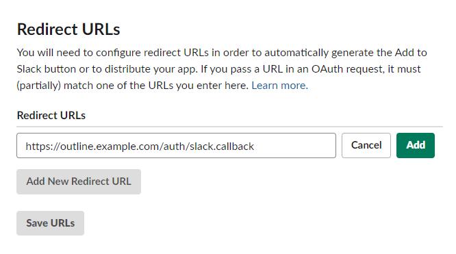 Slack Redirect URL