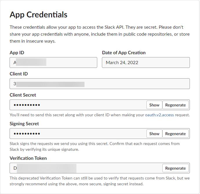 Slack App Anmeldeinformationen