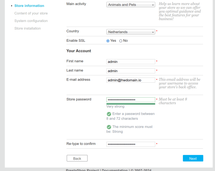 Shop Info und Verwaltung