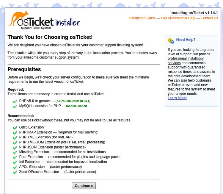 osTicket-Installationsprogramm