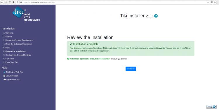 TikiWiki-Installation abgeschlossen