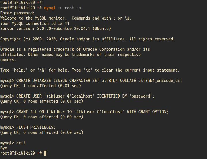 Neue Datenbank und Benutzer für die TikiWiki-Installation erstellen