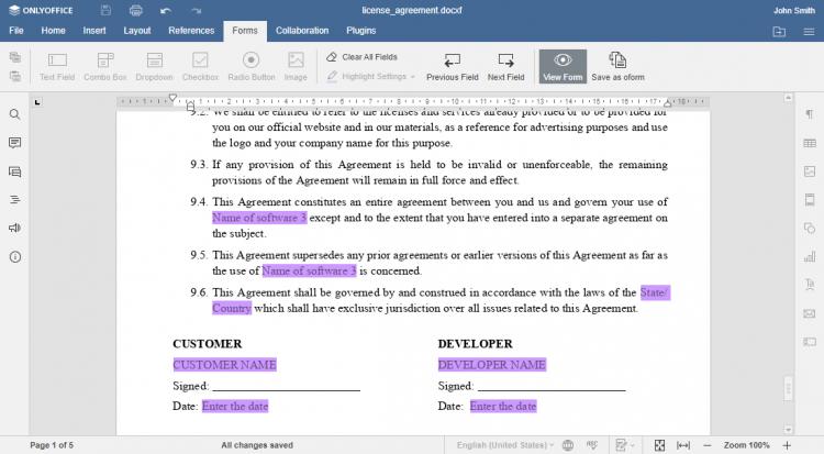 ONLYOFFICE Formulare Vorschau