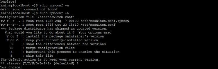 Ergebnis des rpmconf-Befehls