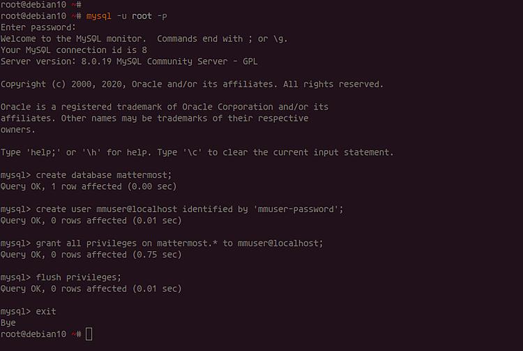 Datenbank für Mattermost erstellen