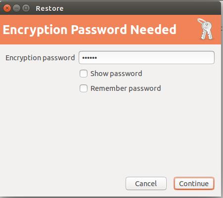 Backup Passwort eingeben