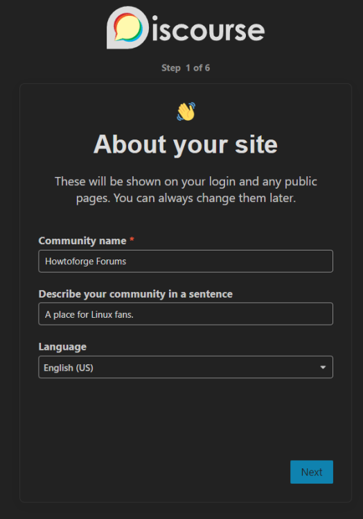 Discourse Setup-Assistent