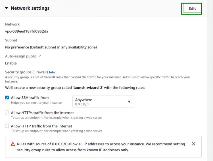 Abschnitt Netzwerkeinstellungen