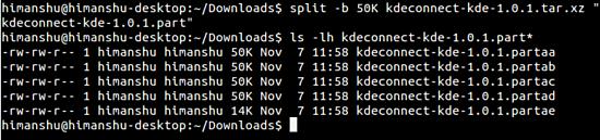 Splitten Sie die tar.gz-Datei.