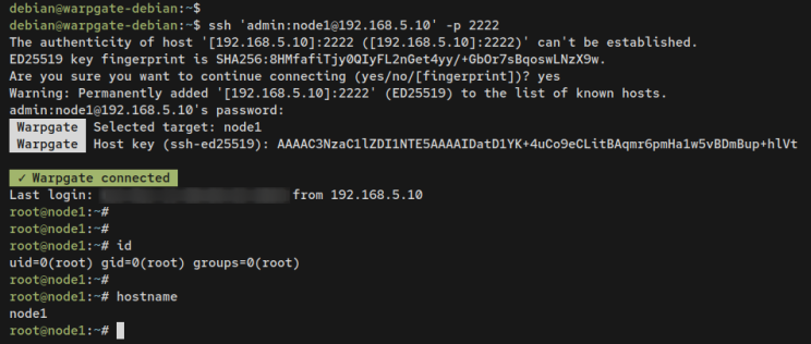 Verbindung zum Zielserver über Warpgate bastion Server