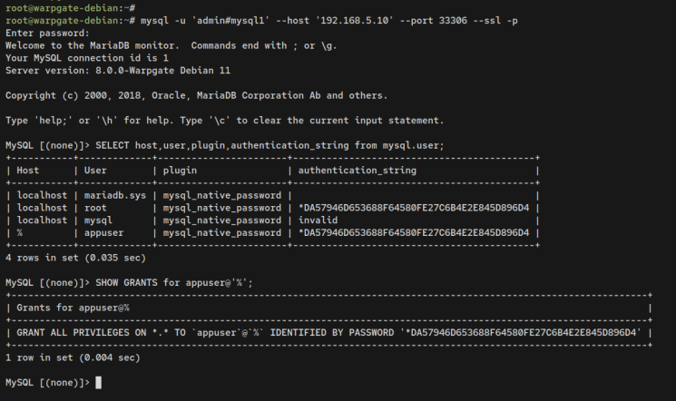 mit dem MySQL-Server über den Warpgate Bastion Server verbinden