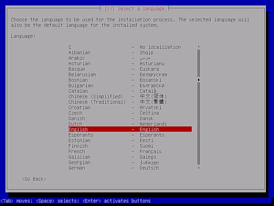 Wählen Sie die Sprache der Debian-Installation aus.