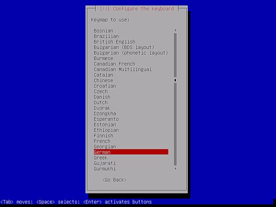Keymap auswählen