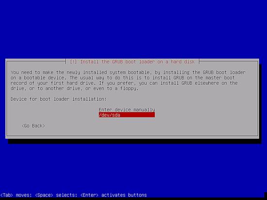 Gerät für die Installation des Bootloaders auswählen