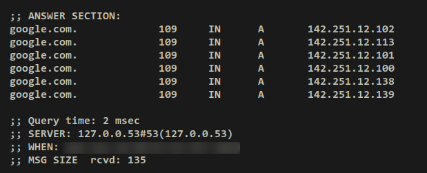 dig google.com nach cached
