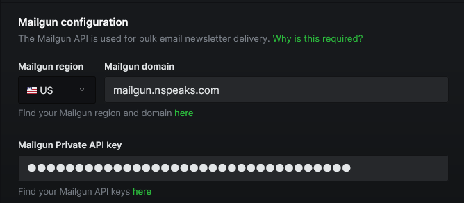 Ghost MailGun Newsletter Einstellungen