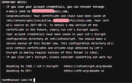 SSL Letsencrypt Zertifikat wurde generiert.