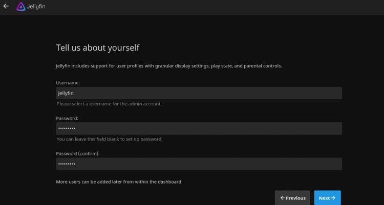 Lege einen Benutzernamen und ein Passwort fest