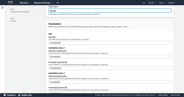 Stapelname und Parameter