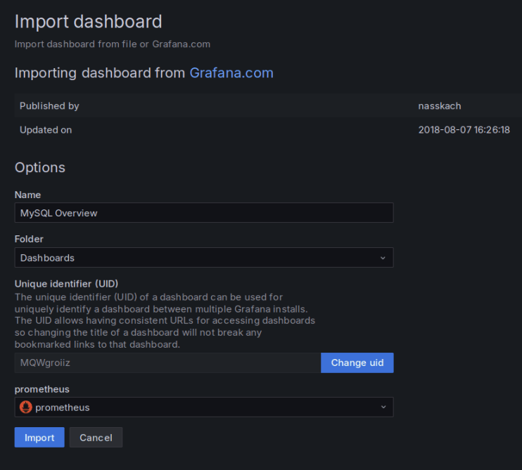 Dashboard importieren