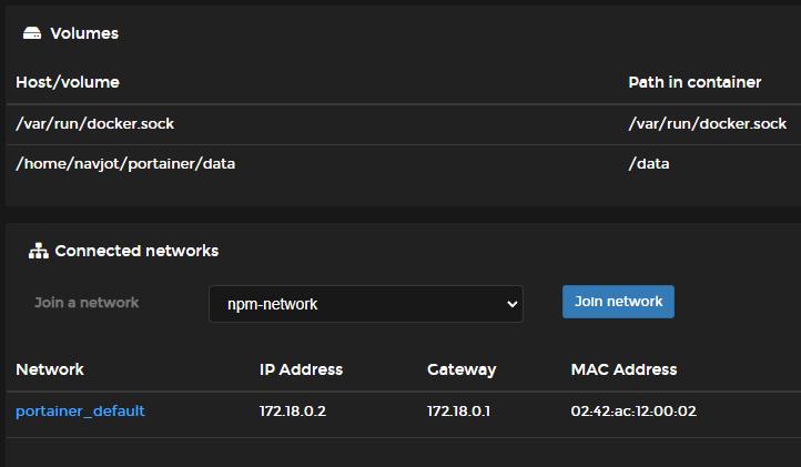 Portainer Verbundene Netzwerke