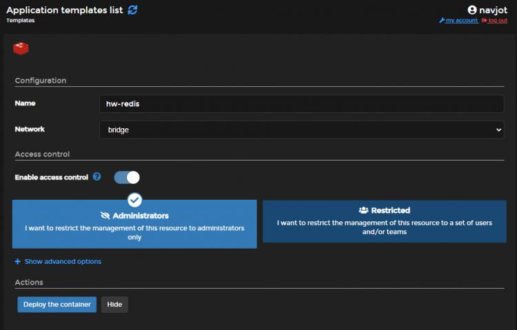 Portainer Redis App-Bereitstellung