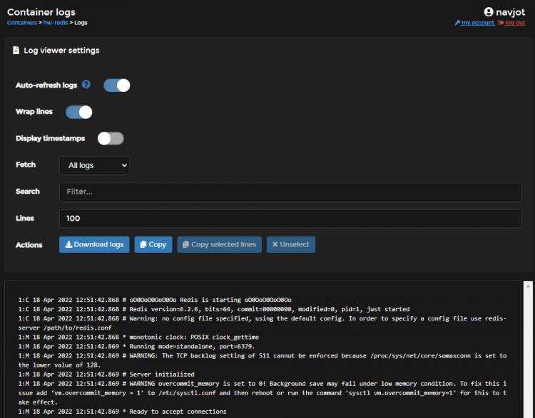 Portainer Container Logs