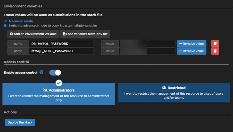 Portainer Stack Umgebungsvariablen