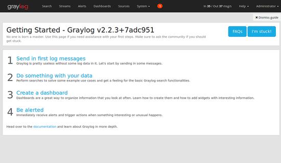 Graylog beim Start