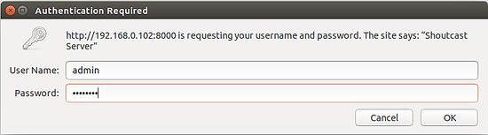 Anmeldung zum Shoutcast-Server