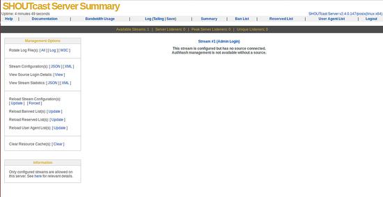 Shoutcast-Server-Verwaltungskonsole