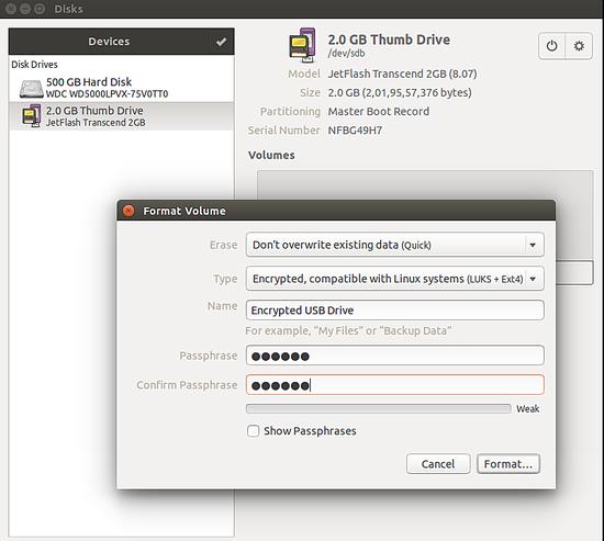 Partitionstyp und Passwort festlegen
