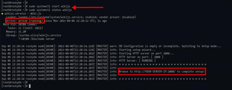 Wiki.js Dienststatus starten und prüfen