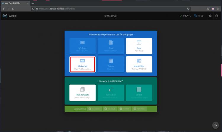 Wiki.js Editor wählen