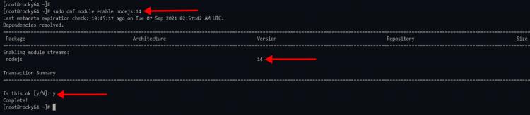 Aktiviere das Repository-Modul nodejs:14 Rocky Linux