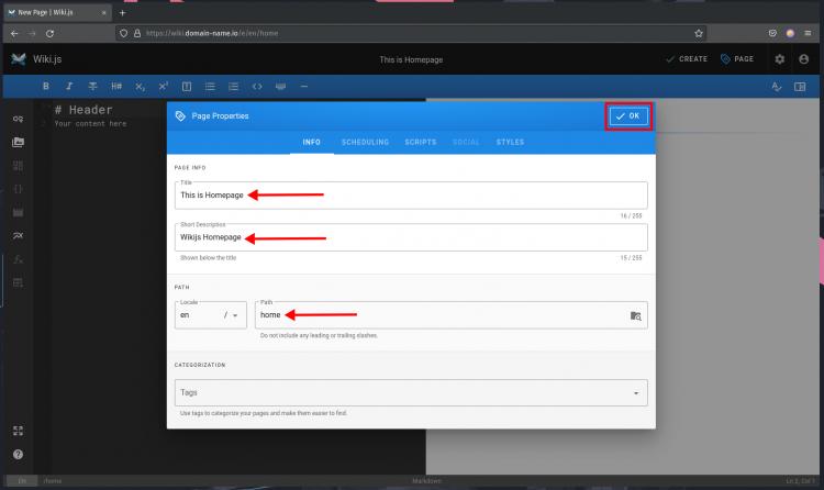 Seiteneigenschaften Wiki.js
