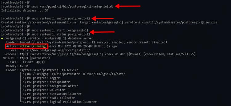 Initialisiere PostgreSQL und starte den PostgreSQL-Dienst