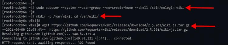 Neuen Benutzer anlegen und Wiki.js-Quellcode herunterladen