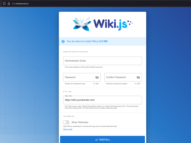 wiki.js Installationsseite