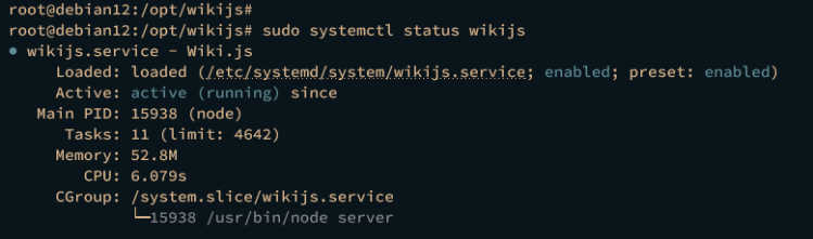 wiki.js Dienst überprüfen