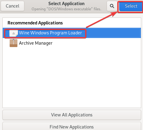 wähle "Wine Windows Program Loader"