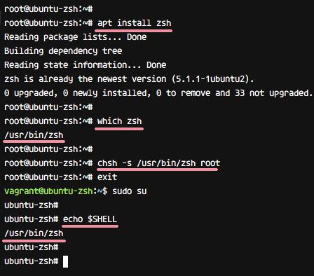 Ändern Sie die Shell in zsh auf Ubuntu.